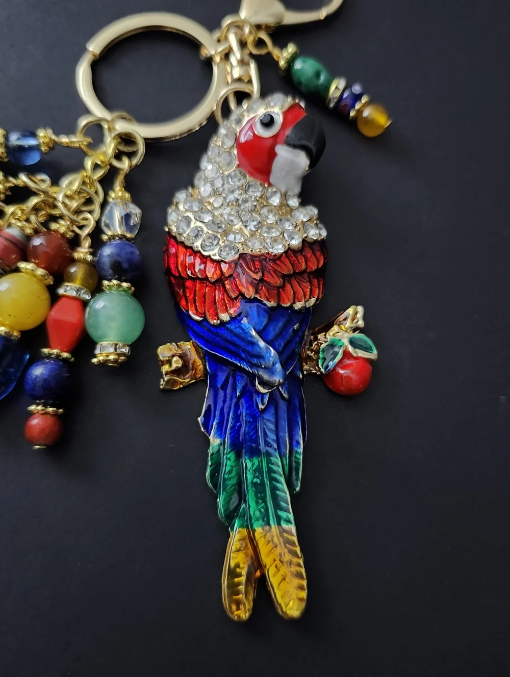 Parrot Purse Charm or Keychain Aventurine Carnelian Handcrafted
